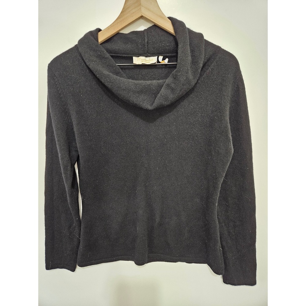 Mainbocher Pure Cashmere Cowl Neck Sweater Black Long Sleeve Style 2630  L